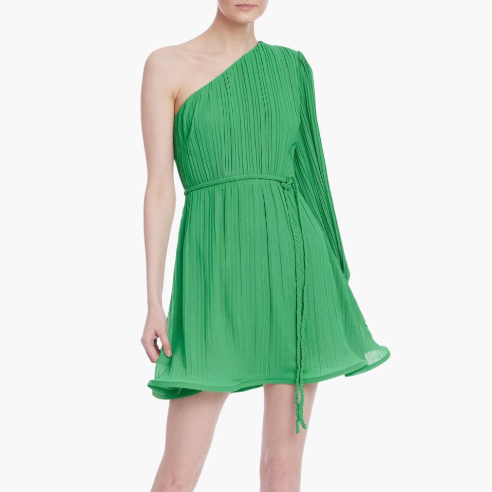 JEWEL BADGLEY MISCHKA Green One Shoulder Pleated Mini Dress, Size 2, NWT